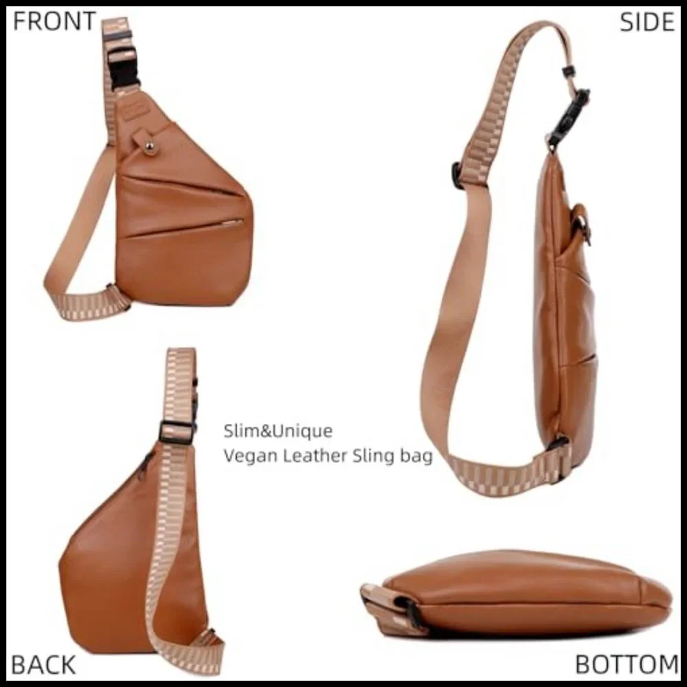 Vegan Leather Crossbody Sling Bag Anti-Theft Travel Purse Minimal Chic